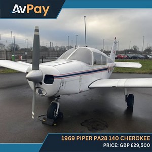 New Aircraft ✈ For Sale By UK Aviation Sales LTD 1969 Piper PA28 140 Cherokee Price:GBP £29,500 UKAS is please to exclusively offer this PA-28-140. Aircraft would suit flight training or make a great time builder for that low timed pilot. This aircraft has been well maintained & is currently being used at our base at Bristol Airport (EGGD) so hours may change. Find All The Information At: https://avpay.aero/company/ukaviationsales/product/1969-piper-pa28-140-cherokee-single-engine-piston-aircraf