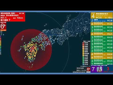 【2016.04.16再生】熊本地震(本震), 熊本県熊本地方, M7.3, 最大震度7 --- 2016 Kumamoto Earthquake (Main Shock)