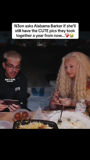N3on asks Alabama Barker if she’ll still have the CUTE pics they took together a year from now…❤️‍🩹😭 | #n3on #fyp #alabamabarker