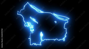 map of Portland in Oregon with a blue glowing neon effect