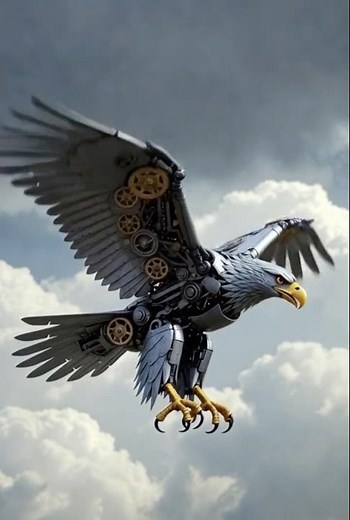 A mechanical Eagle In Flight #steampunk #mechanicaleagle #steampunkart #clockwork