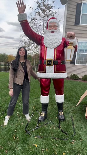 This giant Santa is 8 feet tall and so easy to install and take down. He is the perfect addition to your outdoor Christmas decorations. You can find him at your local Home Depot or online. His lantern is battery powered and changes colors. Sure to make a statement this holiday season. Santa Claus is coming to town. #hohoho #santaclaus #santaiknowhim #christmasdecor #outdoorchristmasdecor #easyholidaydecor