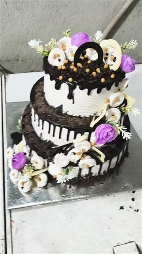 Chocolate cake 3 tier cake decorating ideas #nonfollowersviewers #cake #foryou #3tiercake