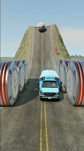 Colourful School Buses vs Hydraulic Crush - BeamNG.Drive