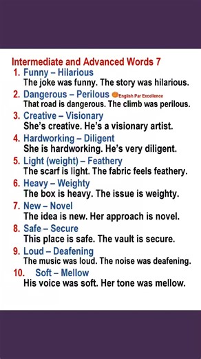 Intermediate/moderate words and advanced synonyms.六‍ #english #education #personaldevelopment #englishlanguage #englishvocabulary | English Par Excellence | Facebook