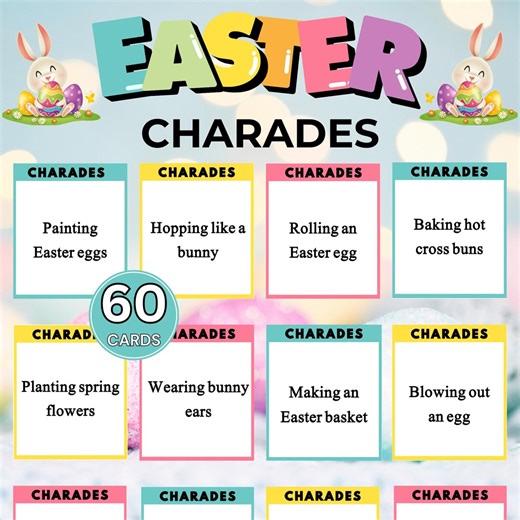 Easter Charades Game, 60 Easter Charades Cards, Spring Party Game for Kids & Adults, Easter Sunday School Activity, Family Easter Game - Etsy