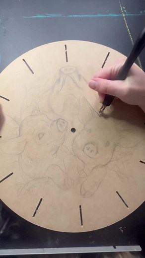 How cool is this? Ashley of Pacific Wild Pyrography by Ashley Malones is wood burning one of our clock kits. Amazing! We can’t wait to see this one when it’s all finished up. Make sure to follow along with Ashley to see her progress on it. You can find these clock kits by visiting our website. We also have a large selection of pyrography supplies. Bearwood.com #bearwoodsupply #clockkits #woodburning | Bear Woods Supply Company