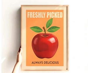 Freshly Picked Apple Wall Art Retro Fruit Poster | Red Apple Kitchen Decor Aesthetic | Vintage Food Print Digital Download | 4:5 Ratio - Etsy