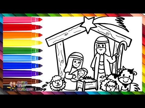 Drawing and Coloring the Nativity Scene of Bethlehem 👼👨‍👩‍👦🌟🌈 Christmas Drawings for Kids