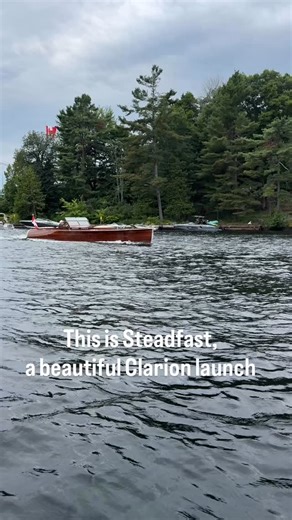 Steadfast, a beautiful Clarion launch, is racing home through Lake Rosseau and getting up on her lift in her boathouse, after a day of touring the lakes. #clarion #clarionboats #muskoka #lakemuskoka #bracebridge #portcarling #muskokariver #lakerosseau #lakejoseph #bala #indianriver #boating | Thelma Jarvis