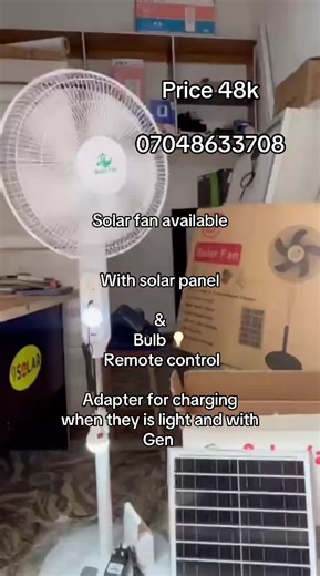 16-Inch Solar Rechargeable Fan Available for 48,000 Naira