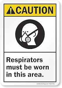 SmartSign "Caution - Respirators Must Be Worn In This Area" Label | 7" x 10" Laminated Vinyl
