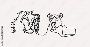 Lion icon Line Drawing Animation Transparent Background Motion Graphics Loop, lion father and mother