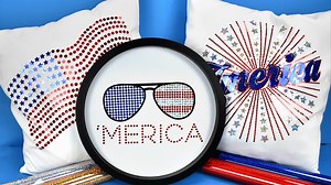 Happy Freebie Friday, Friends! Did you know you can bedazzle without hot-fixing rhinestones? With Cricut Holographic Sparkle Vinyl, you can create a faux rhinestone design, and today I'm sharing some fun FREE designs with you that are perfect for showing your patriotic spirit! Leave me a flag emoji or gif, and I'll send you the link! | Abbi Kirsten Collections