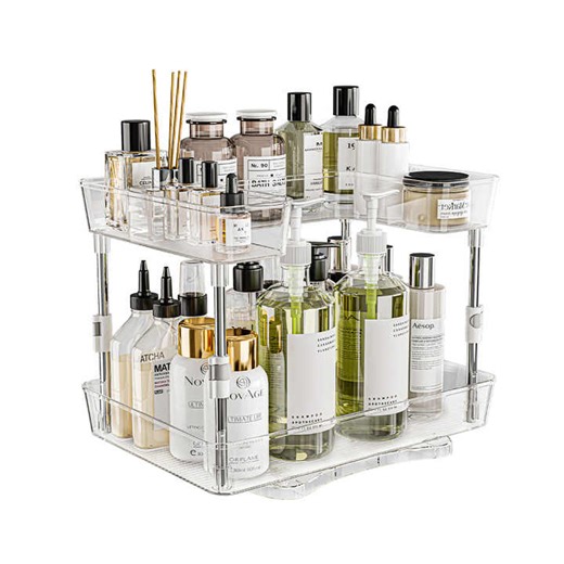 2 Tier Clear Slide Storage Box Transparent Drawer Organizer Cosmetic Rack Units 2 Pack Under Sink Organizer for Bathroom
