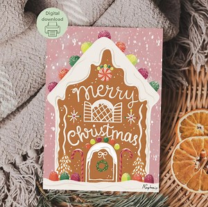 Gingerbread House Christmas Card - Printable Holiday Illustration (digital Download) - Etsy