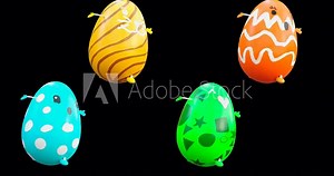 Easter Day, Happy Easter, eggs Dancing, 3d rendering, Animation Loop composition 3d mapping cartoon, included in the end of the clip with Alpha matte.