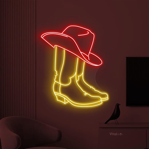 Cowboy Boots Neon Sign LED Wall Decor Cowboy Hat Art Shoes Shop Personalized Home - Etsy