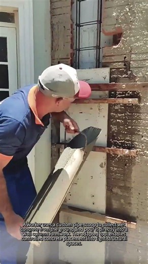Pouring Concrete with a Pipe Scoop #worker #process #concrete #masonry #construction