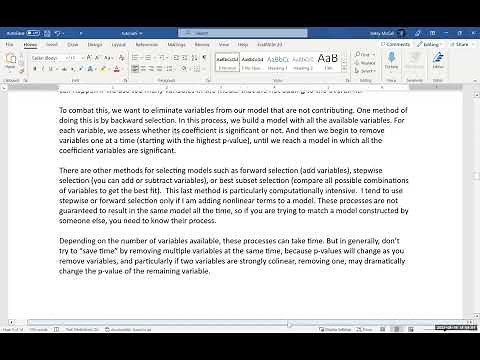 Regression: Backward Selection for Multiple Linear Regression