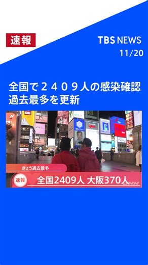 新型コロナウイルス感染者数過去最多2409人