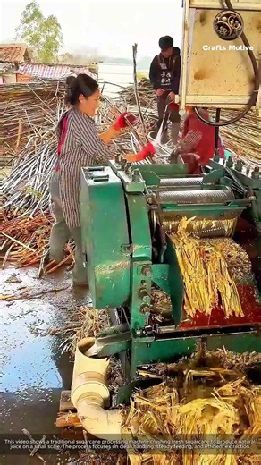Traditional Sugarcane Processing Machine in Action: Making Fresh Sugarcane Juice Small Scale
