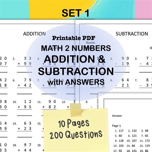 Addition & Subtraction Worksheets Set 1 | Printable Math Practice PDF (200 Questions) - Etsy Canada
