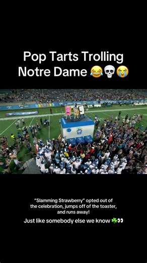 SHOTS FIRED!!! Pop Tarts with the ultimate troll on Notre Dame as one of the mascots opts out of the celebration, jumps off the toaster, and runs away! Note: Notre Dame was set to play in Pop Tarts Bowl before opting out of playing in a bowl game after being left out of the college football playoff. #DeepShotSports #NotreDame #PopTartsBowl #Football #College
