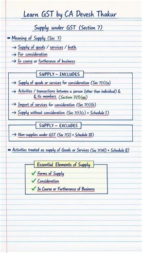 Supply under GST Section 7 Explained | Includes & Excludes | #shorts #gst #viral #trending