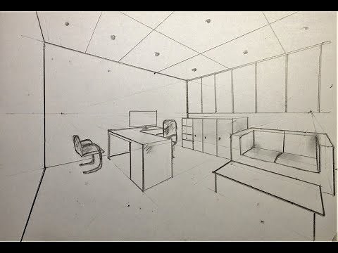 ARCHITECTURAL │How To Draw a Simple Work Office in 2 Point Perspective