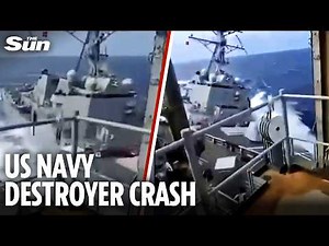 Shocking moment US Navy warships collide in Caribbean leaving two sailors injured