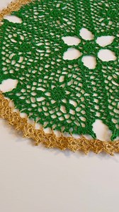 Vintage Crochet Doily, Round Table Topper, Green and Gold Crochet Table Runner, Gift - Etsy