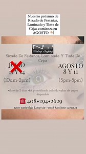 Estas interesad@ en cómo aprender Rizado de Pestañas, Laminado y Tinte de Cejas?? 👀 El próximo curso de Rizado de Pestañas, Laminado y Tinte de Cejas comienza AGOSTO 8 & 11‼️ -Cada Martes y Viernes (5pm-8pm) Para más información llámanos o mándanos un mensaje 📞(408) 294-2629 📍2200 Eastridge Loop #1098 San Jose CA 95122 | NY Makeup Academy