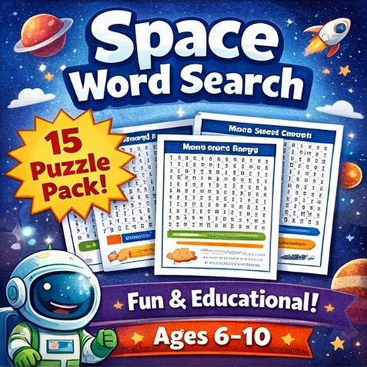 Space Word Search Printable for Kids Ages 6–10 | Solar System Puzzle Pack - Etsy