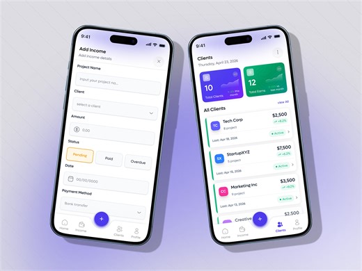 Freelancer Income Tracker App – Add Income & Client Dashboard UI