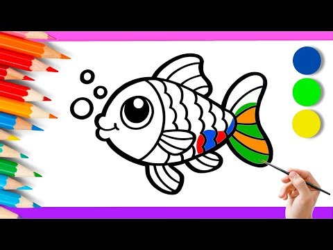 Cute Fish Coloring Page for Kids | Easy Drawing and Learn Colors for Children