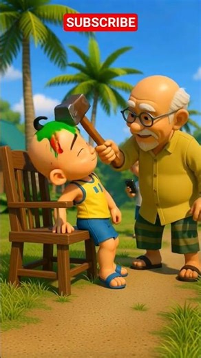 Evil grandpa 😱 Upin is running and being hit by grandpa 😭 #upinipin #trendingshorts #funny