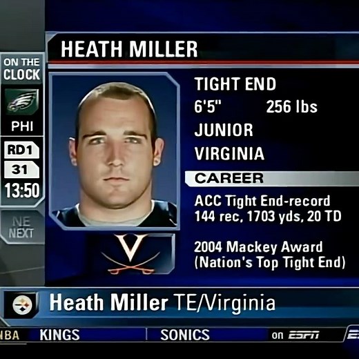 With the 30th pick in the 2005 NFL Draft, we selected TE Heath Miller.