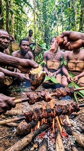 Baka Tribe's Wild Deer BBQ Deep in the Rainforest 🔥 #triballife #tribalfood #shorts