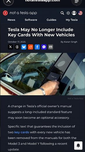Tesla May No Longer Include Key Cards With New Vehicles