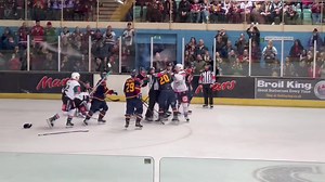 EIHL fight - Guildford Flames vs Belfast Giants Kyle Locke vs Sam Ruopp EIHL fight 15-2-23 Thanks to Nick Jewell | Hockey Fights UK