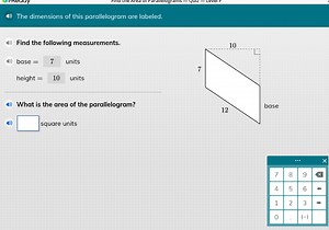 The dimensions of this parallelogram are labeled.Find the fol... | Filo