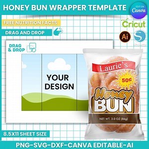 Editable Honey Bun Wrapper Template: SVG, AI, Canva (instant Download) - Etsy
