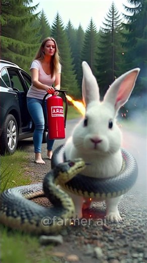 the rabbit bunny attack snake #animalrescue #rabbit #snake #shorts