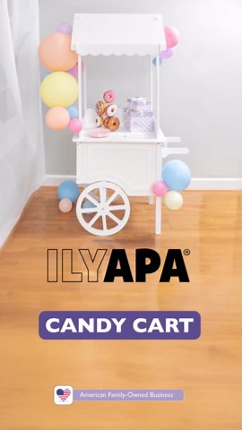 Ilyapa Candy Cart for Party with Wheels for Events - 5'6 Ft Tall, 2'11 Ft Long Wooden Dessert Cart for Candy Display, Treats, and Ice Cream for Events