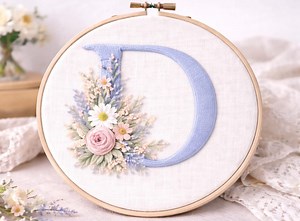 Floral Monogram Embroidery Pattern – Letter D PDF - Beginner Hand Embroidery Pattern Floral Monogram Pattern  Instant Download