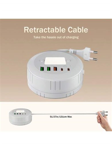2025 Automne/Hiver Nouveau - Multiprise USB multifonction avec veilleuse LED variable : éclairage réglable, charge multi-appareils (3 ports USB-A et 2 ports Type-C), cordon d'extension de 131 cm - Convient pour la chambre, la maison, le bureau, la table de chevet, les voyages, disponible en noir et blanc | SHEIN