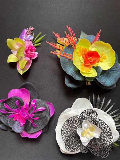 Barrettes à cheveux orchidées tropicales avec fausses fleurs. Pin-up tiki tropical rockabilly - Etsy France
