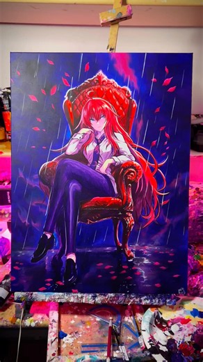Rias Highschool DXD painting (GLOWS) #anime #highschooldxd #animepainting #drawing #hatsunemiku