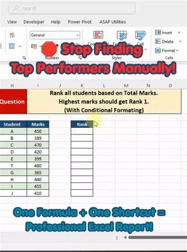 Rank Formula + Highlight Color Using Conditional Formatting | #shorts #ytshorts #excel #exceltricks